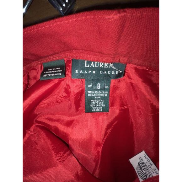LAUREN RALPH LAUREN Women's Red Pleated Casual Cuffed Pure Wool Ankle Pant 8 - Picture 7 of 8